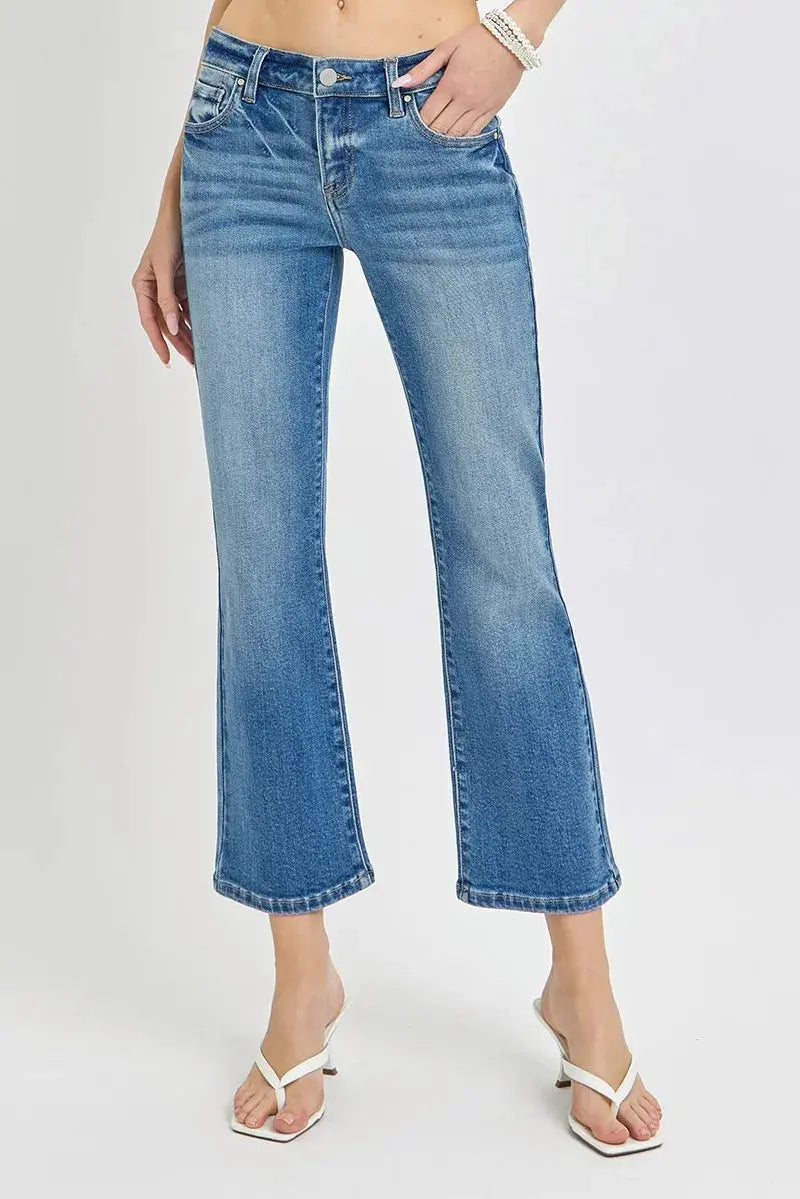 Full/Plus Size Low Rise Crop Flare RISEN Jeans